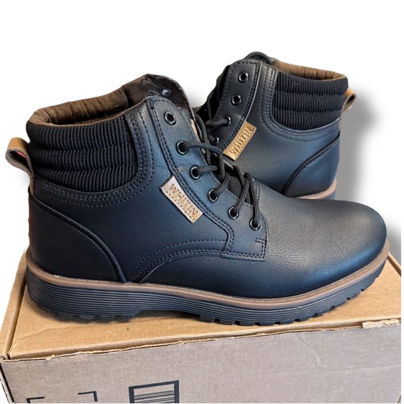 NIB Whitin Mens Black Lace Up Ankle Boots Size 9 Casual Comfort Chukka Combat - Picture 1 of 16